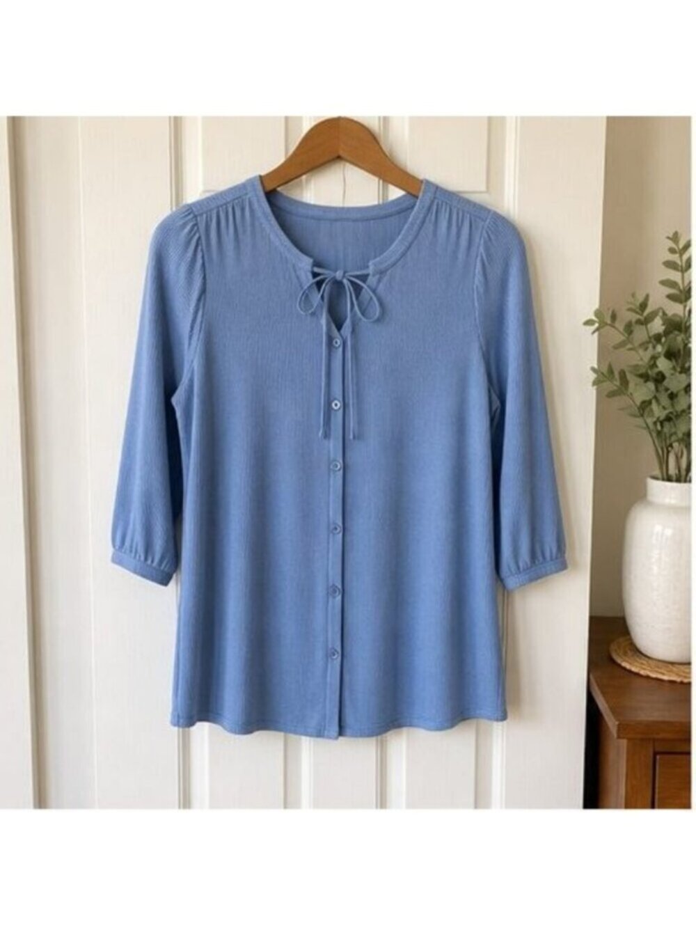 Blue Pleated Blouse